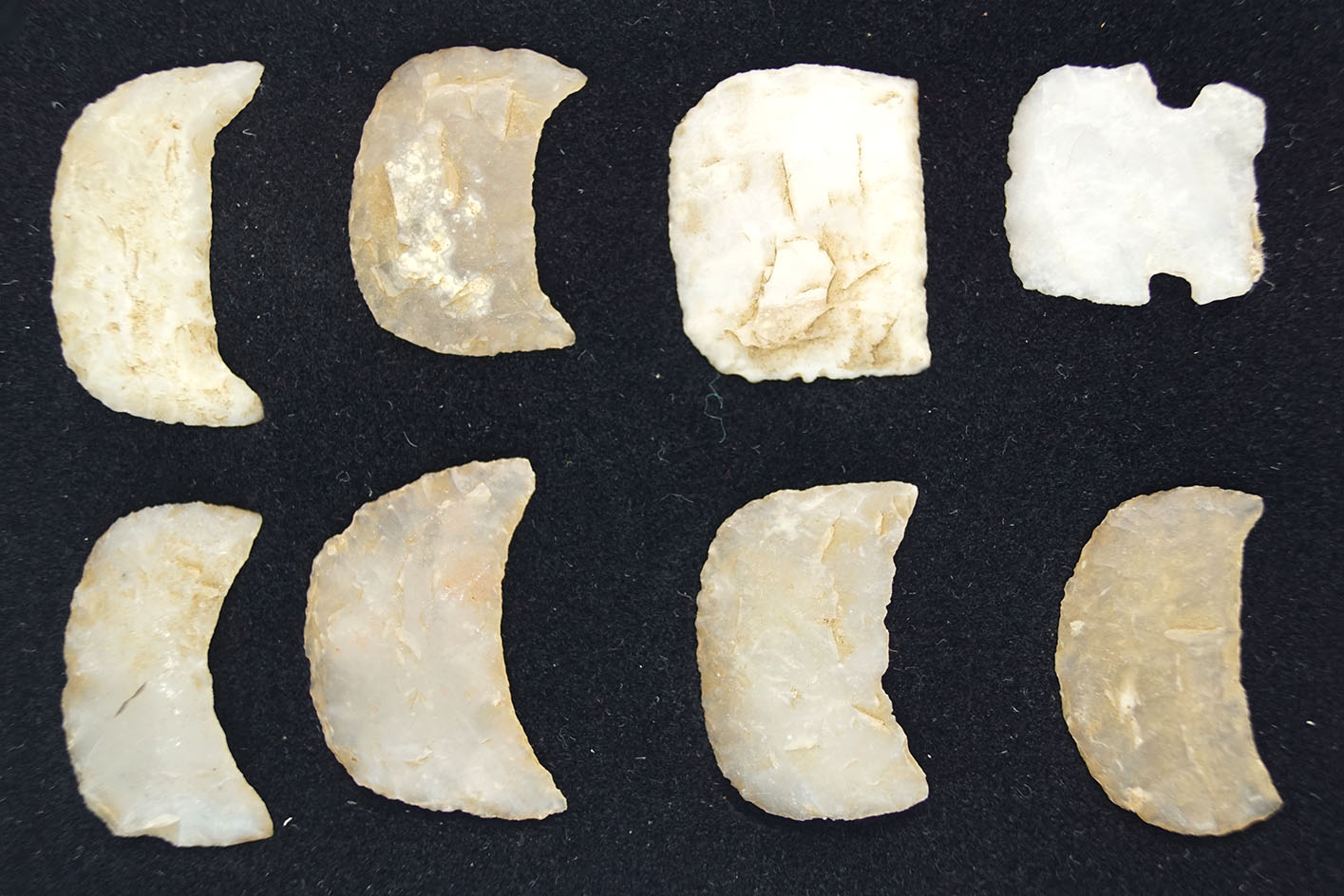 Nice set of 7 crescent scrapers found in New Mexico. Largest is 1 1/4" wide. Collected in 1950s/60s