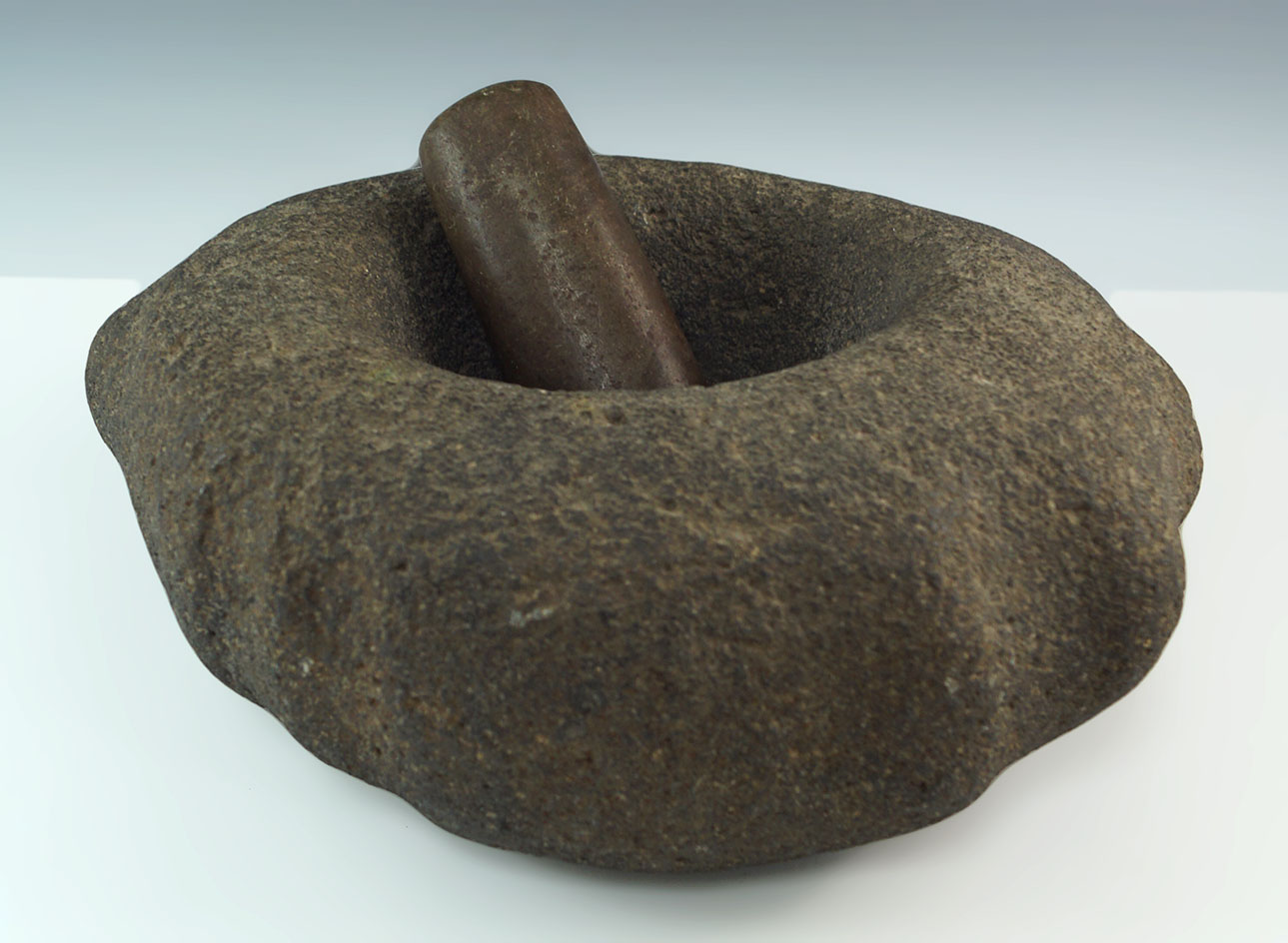 Exceptional set! Large 9 3/4" wide zoomorphic turtle effigy stone bowlpestle in Umatilla, Oregon.
