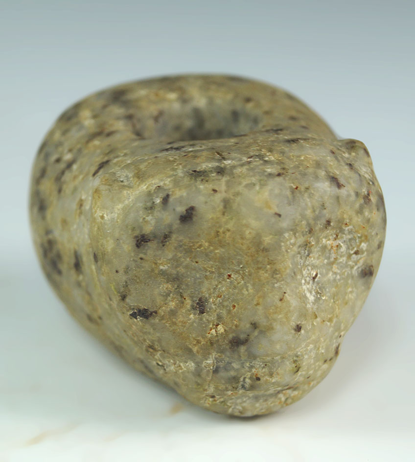 3" Feline Macehead carved from variegated quartz - Costa Rica. Circa 1-700 A. D. Ex. H. B. Greene