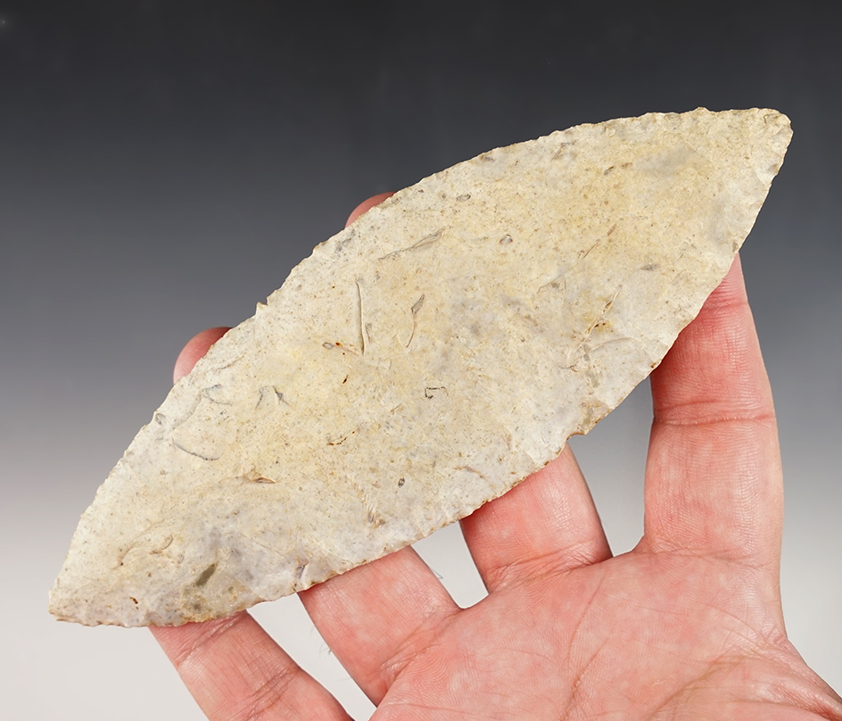 Large 6 3/8" Burlington Chert Bi-Pointed Knife found in Illinois or Missouri. Davis G-9 COA. 