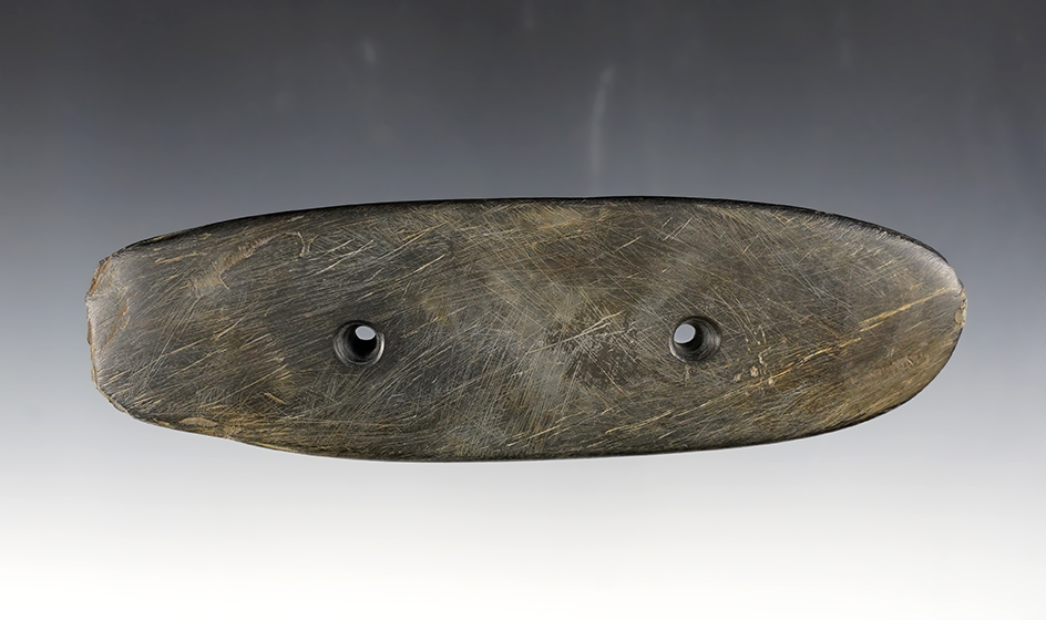 Large and well made 6 1/2" Gorget found in Rossburg, Darke Co., Ohio. Ex. Tony DeRegnaucourt.