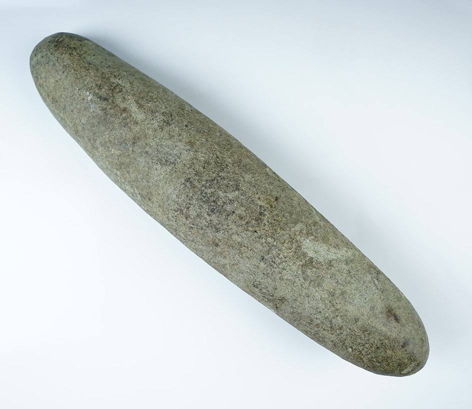 Large 14 1/4" Hardstone Roller Pestle found in Blue River Twp., Hancock Co., Indiana.