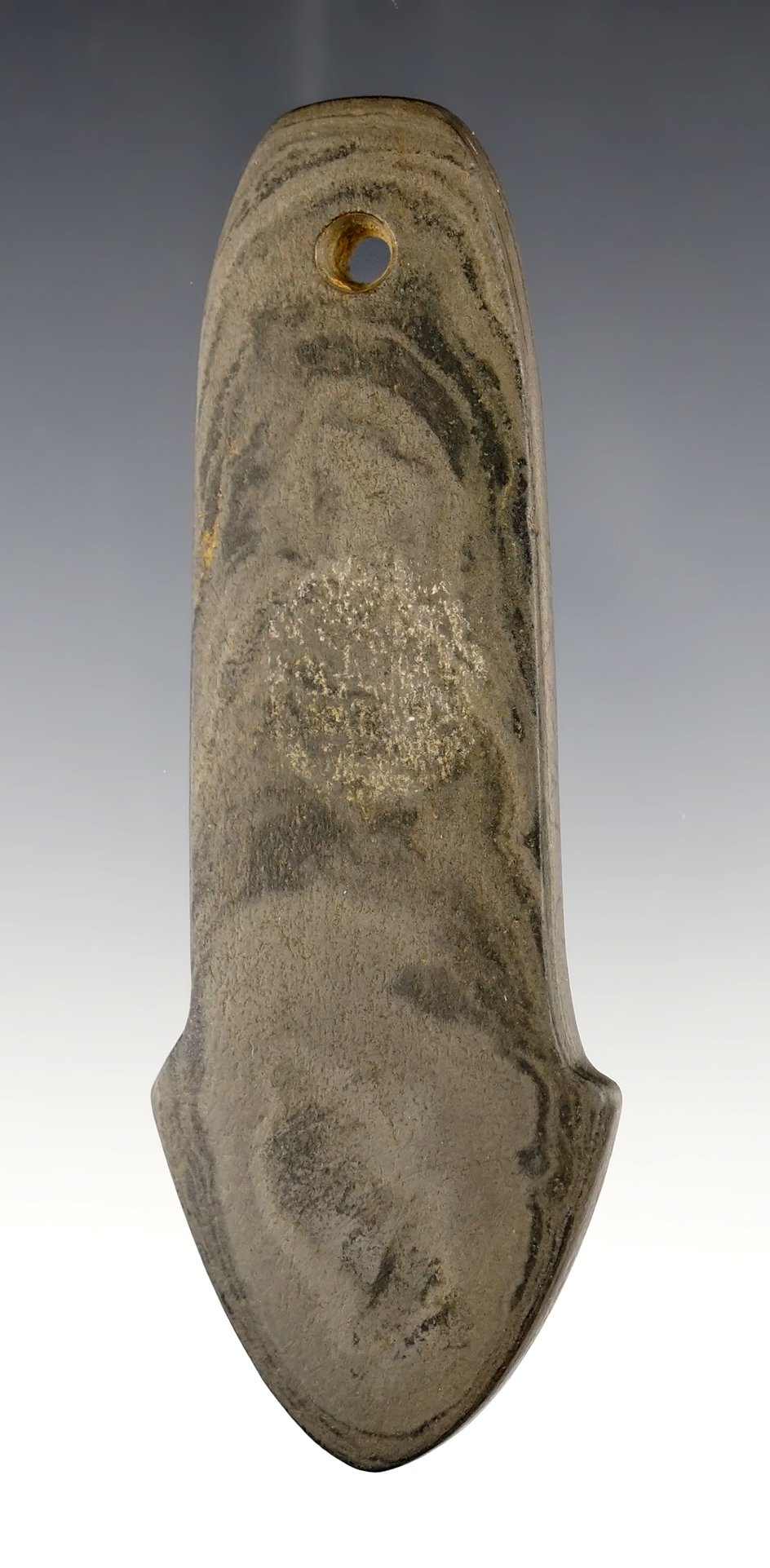 4 1/8" Banded Slate Anchor Pendant found in Hardin Co., Ohio. From the collection of Doug Hooks. 