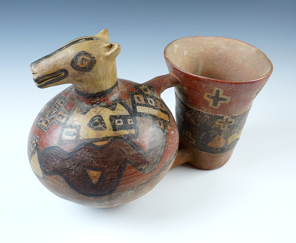 Pre-Columbian Compound animal effigy pottery vessel that is 10 1/8" long x 6 3/4" tall, Bolivia.
