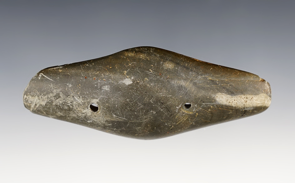 4 1/4" Expanded Center Gorget found in Harrison Co., Ohio. One end has been modernly ground. 