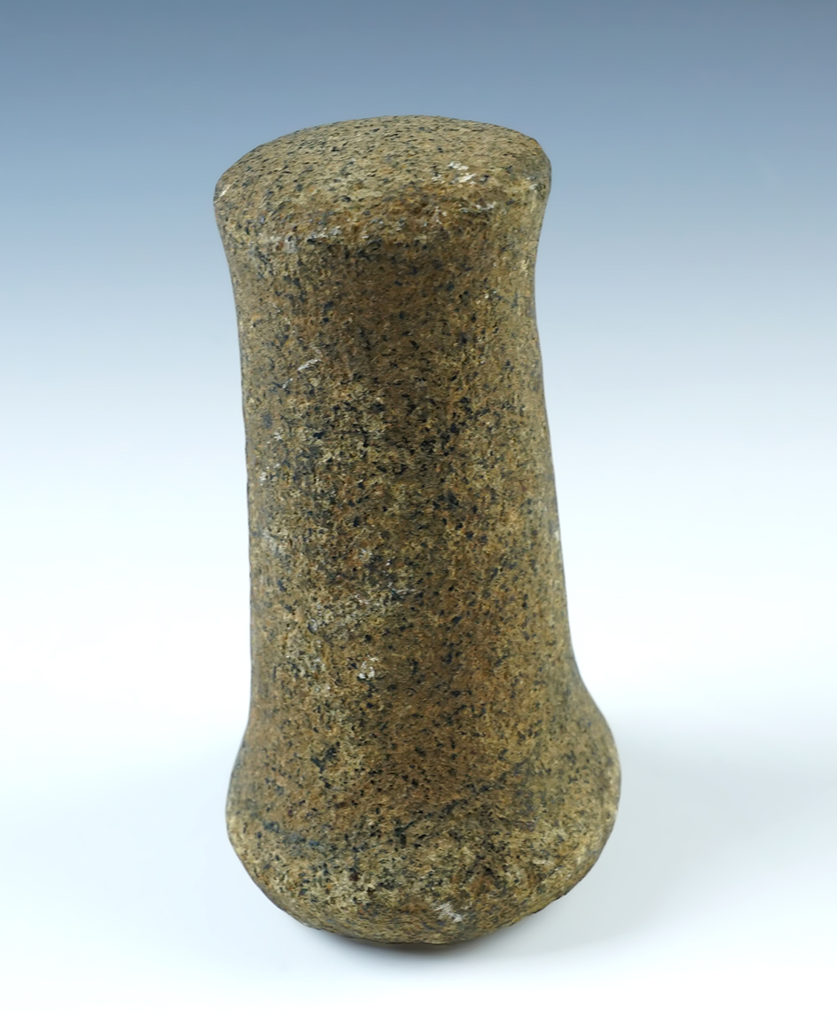 4 7/8" tall Knobbed Bell Pestle found in Allen Co., Ohio. Made from patinated hardstone.