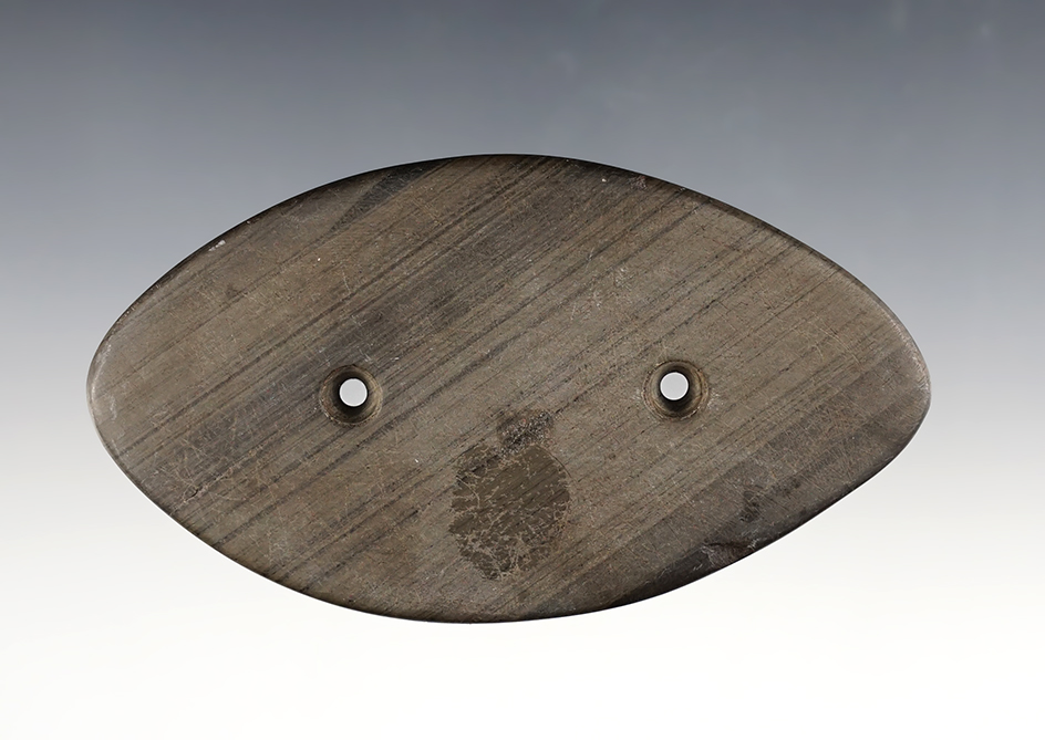 Well made 4 5/16" Ohio Elliptical Gorget made from Banded Slate.