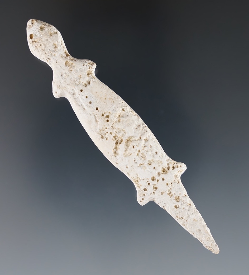 Very rare! 3 1/2" Salamander Effigy Pendant that is drilled for suspension. Cayuga Co., New York. 