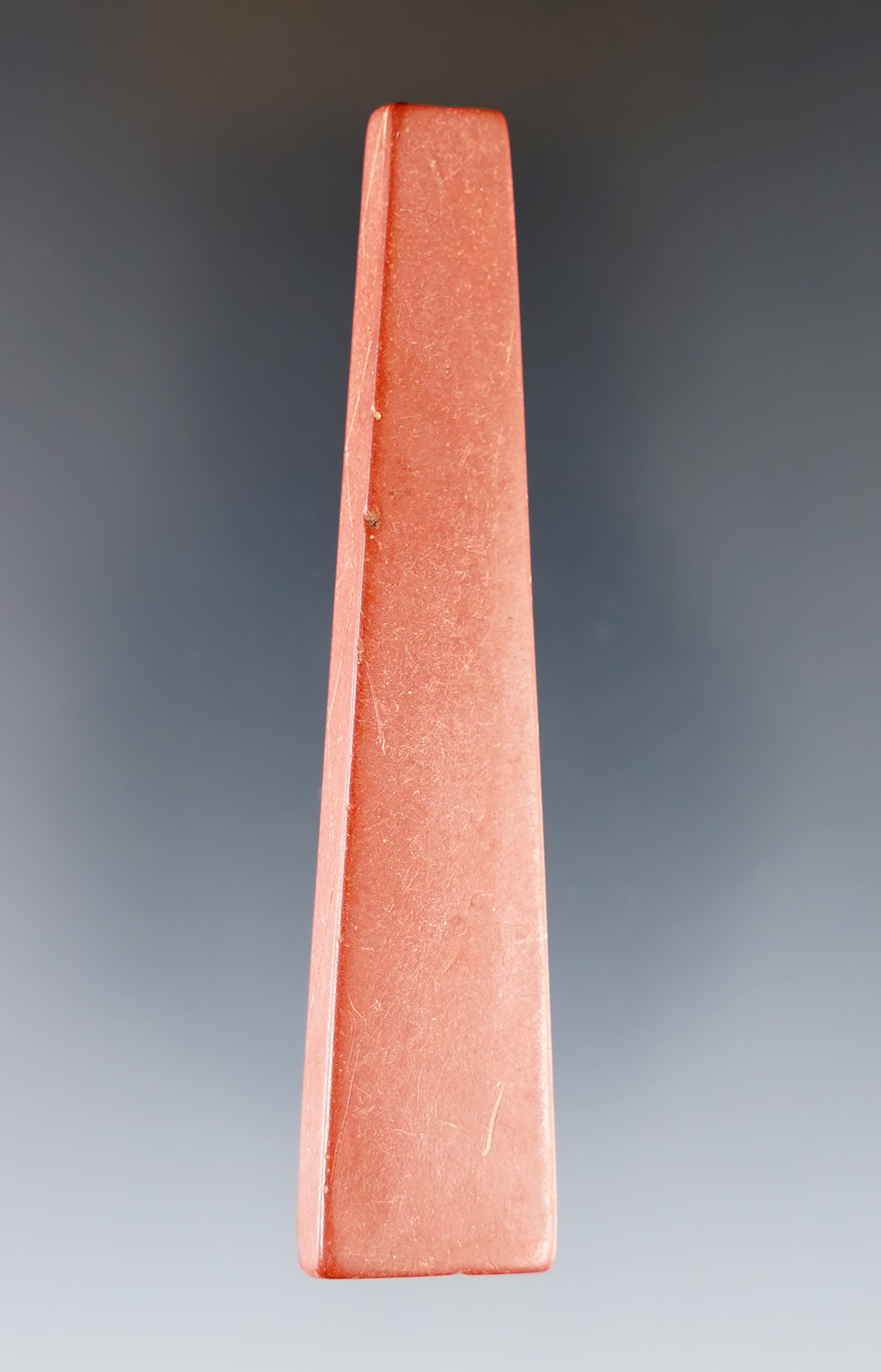 Large 3 1/4" well made Catlinite Bead that is fully drilled. Townley Read Site, Geneva, New York. 