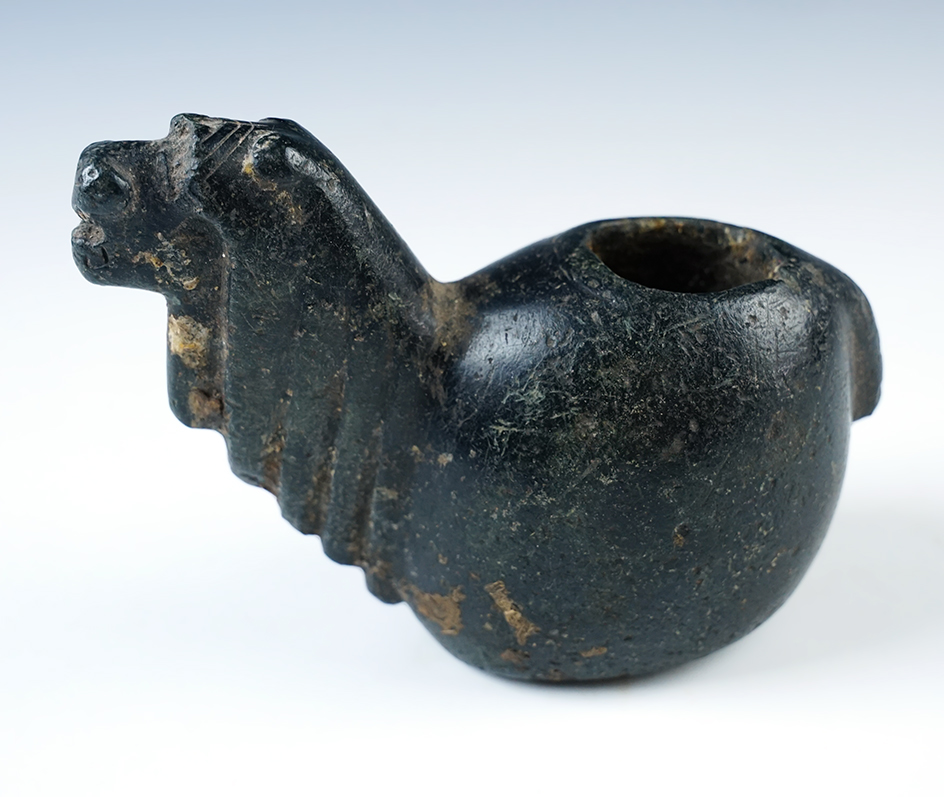 4 7/8" long x 3 1/2" tall very old Alpaca Canopa with good mineral deposits on surface, Peru. 