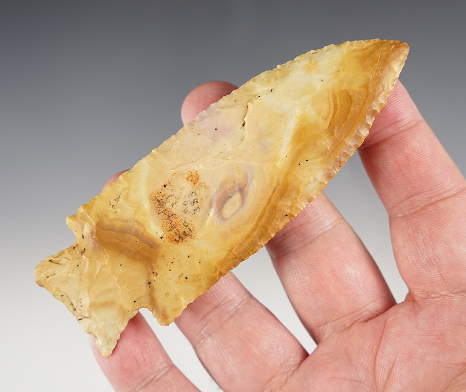 Beautiful material on this 4 7/16" Etley Knife found in Schuyler Co., Illinois. 