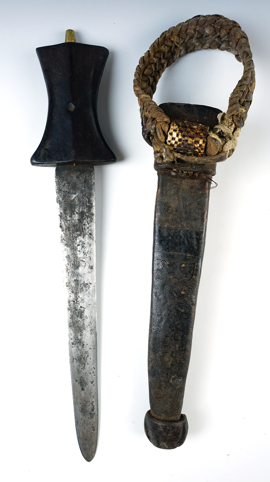 Early to Mid 19th Century Sahara Desert Tribal Knife and Sheath. Knife is 13"overall length. 