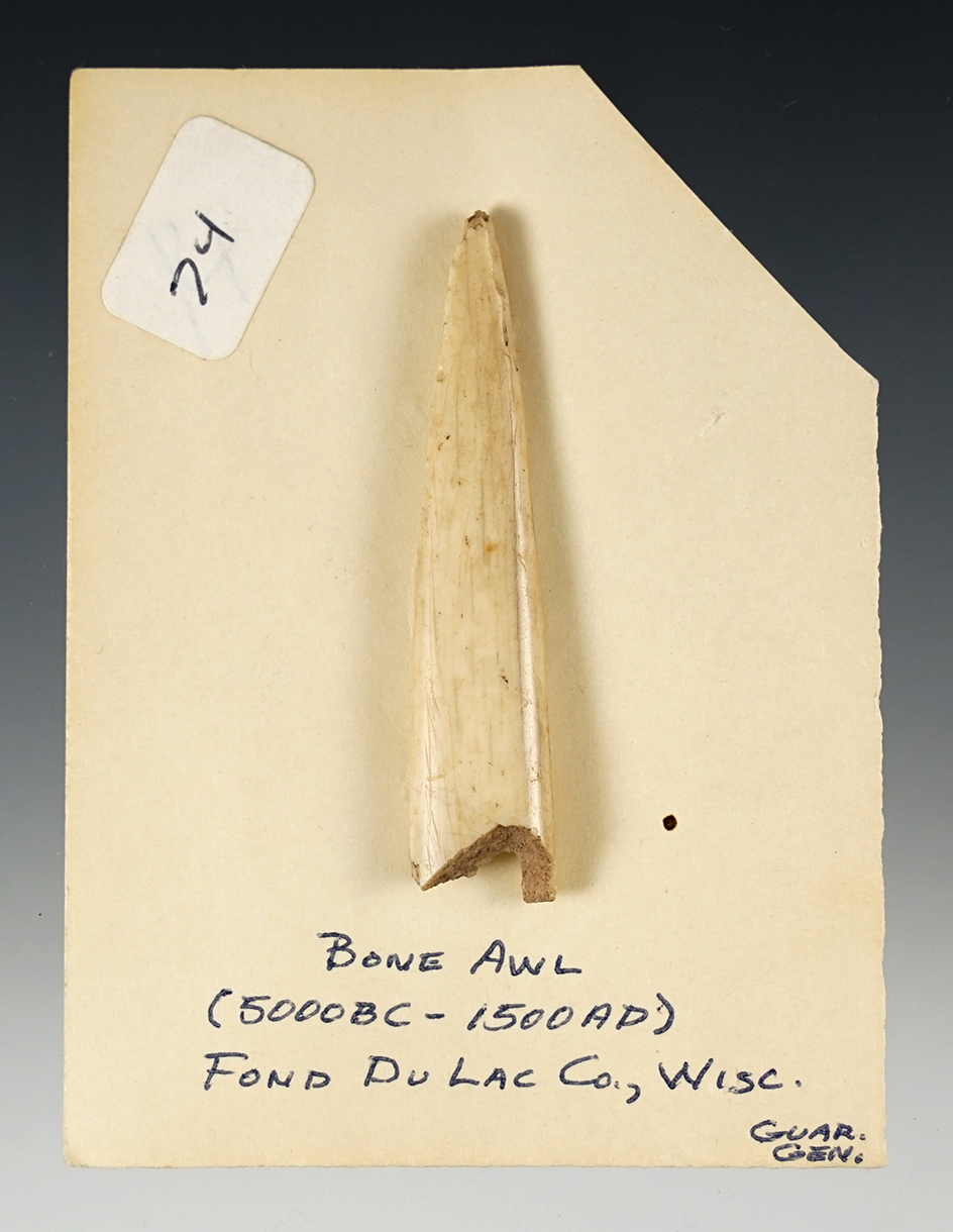 2 5/16" Bone Awl found in Fond Du Lac Co., Wisconsin.