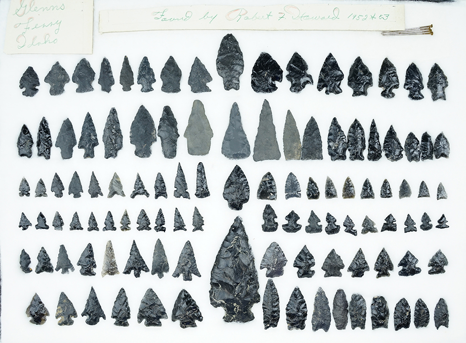 Large group of 108 Assorted Obsidian and Basalt Points and Knives found near Glenns Ferry, Idaho.