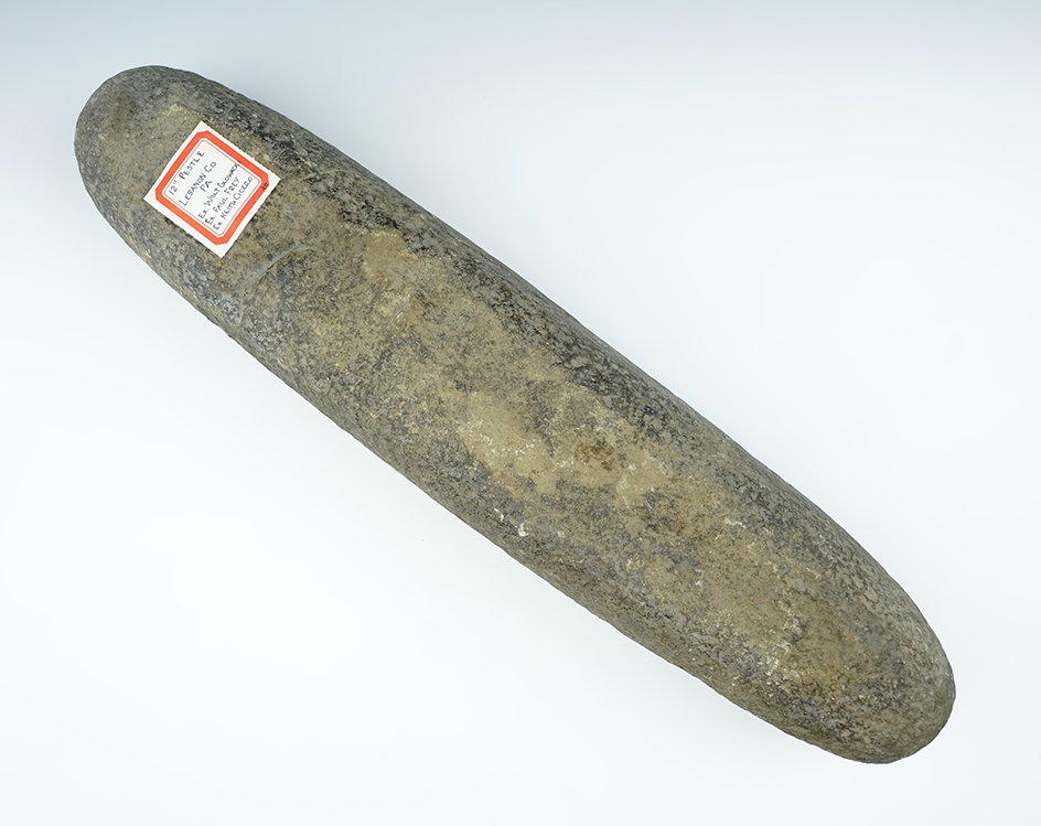 Large 13" Pestle that is nicely styled. Found in Lebanon Co., Pennsylvania. Ex. Glowacki, Frey, Cice
