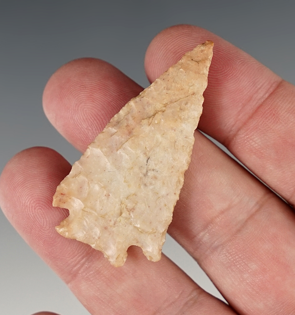2 1/16" Pelican Lake made from pink and cream Chert. Found in Ida Co., Iowa. Bennett COA.
