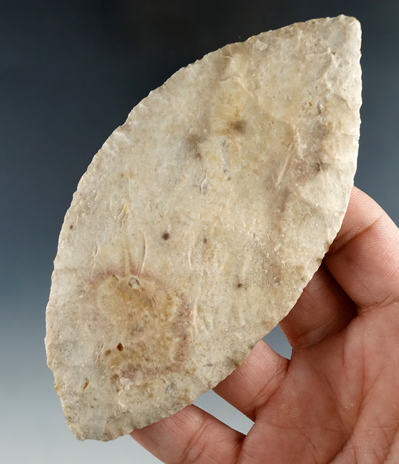 Nice flaking and style on this 4 5/8" Bi-pointed Blade found in Muscatine Co., Iowa.