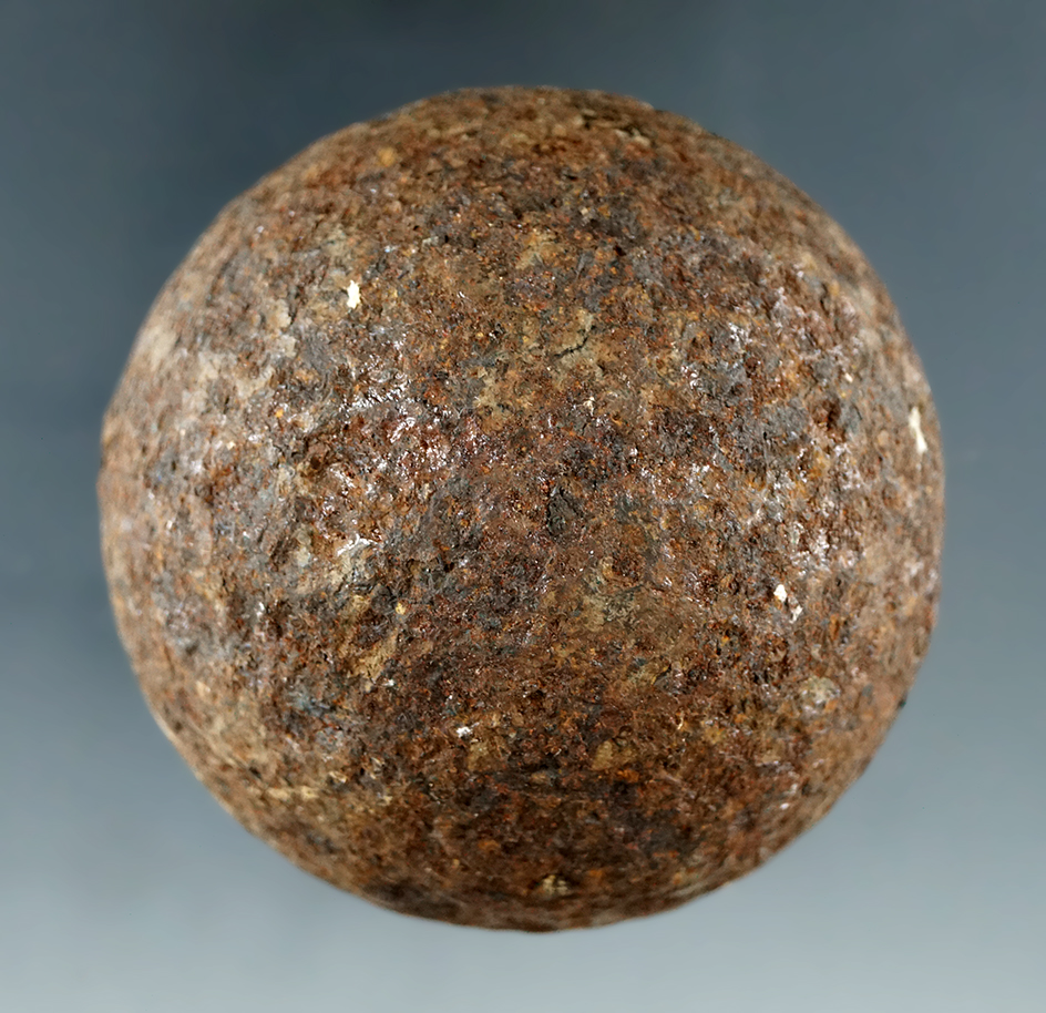 2 1/4" iron cannonball found at a site near the shores of Lake Michigan