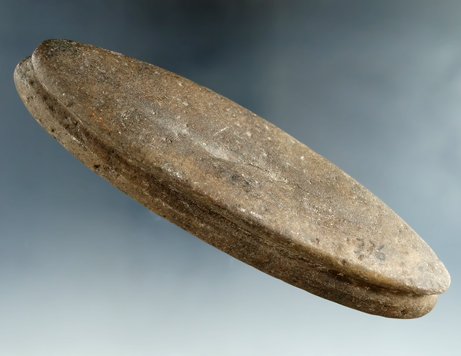 5 1/8" Fully Grooved Weight made from stone, found in New Jersey.  Bennett COA.