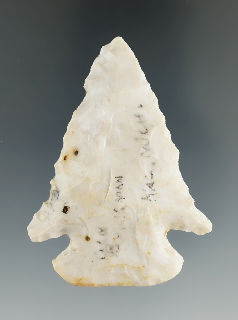 2 1/2" Flint Ridge Flint Fractured Base Dovetail found in Kalamazoo Co., Michigan. Ex. Bingman