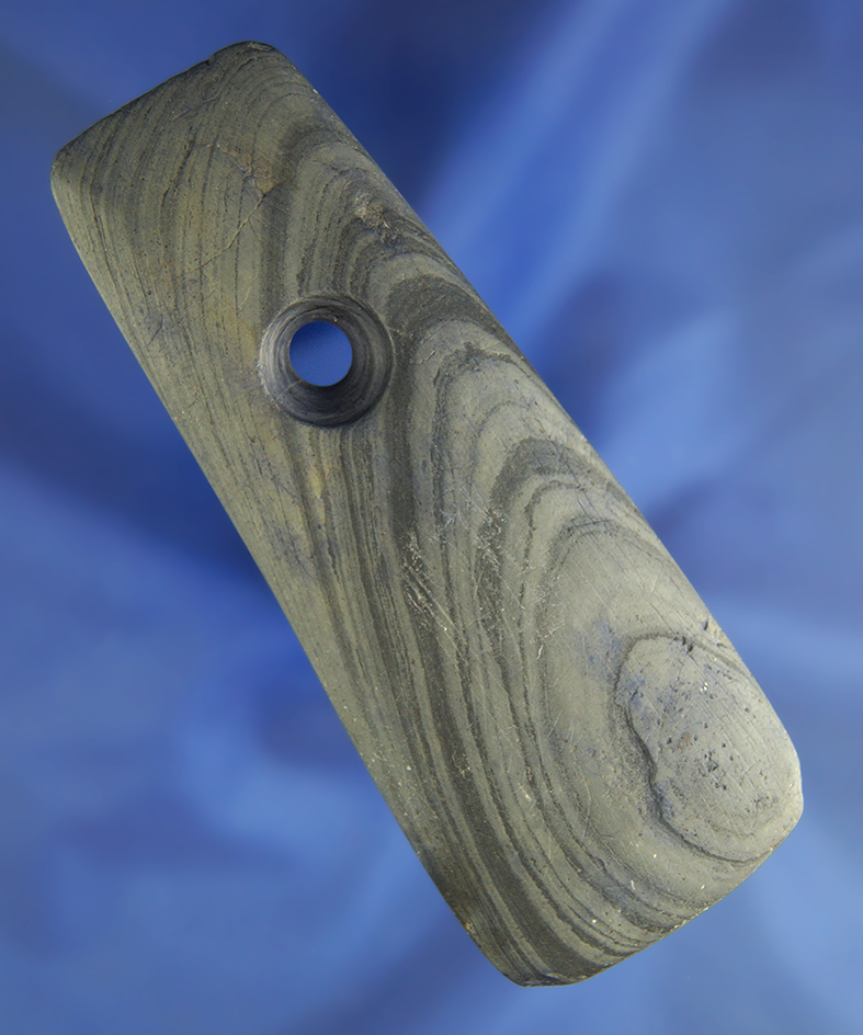 4 1/8" nicely banded Adena Pendant with large hole found in Crawford Co.,  Ohio