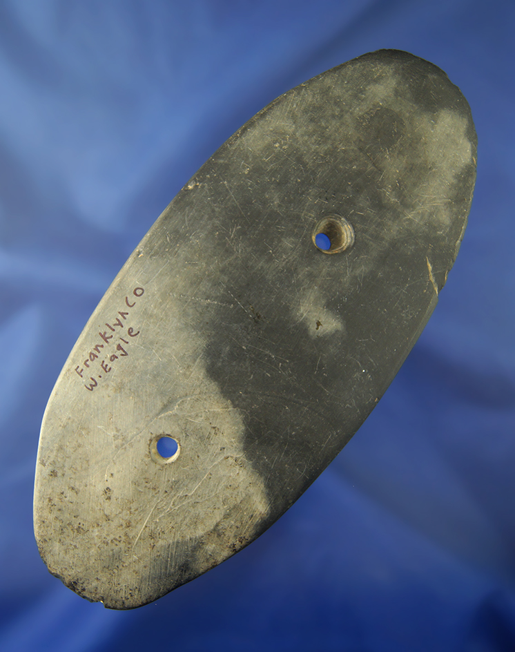 Large 6 1/4" slate gorget found in Franklin Co.,  Ohio in very nice condition.