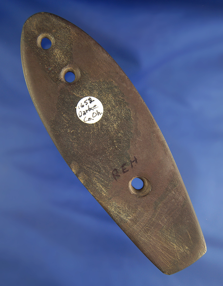 5 1/2" three hole Glacial Kame Sandal Sole Gorget found in Delaware Co.,  Ohio