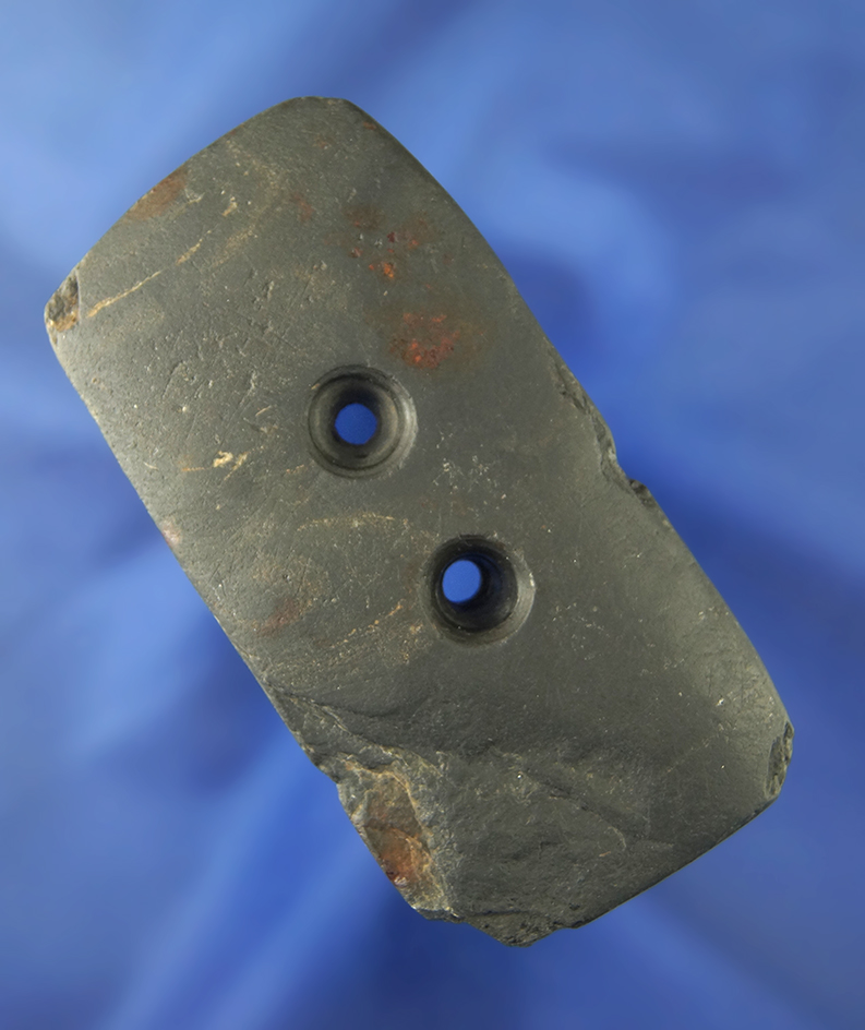 3 5/16" black slate Gorget with some engraving on one side found in West Central Ohio.