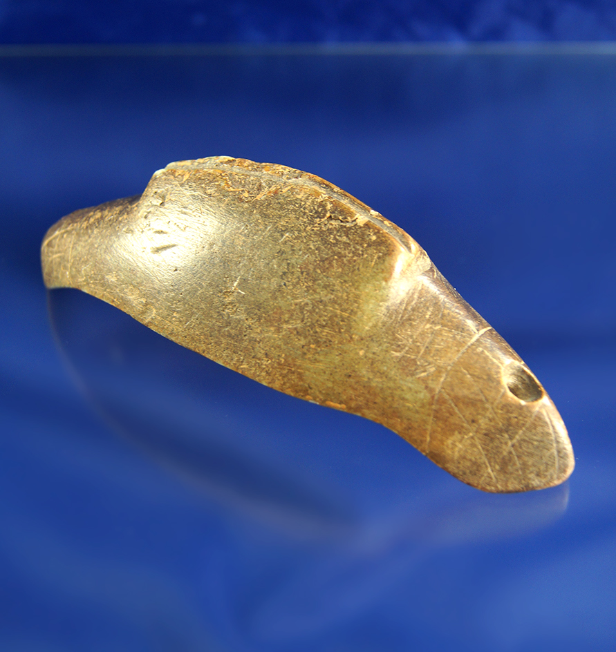 Rare style! Highly stylized 5 1/4" engraved, scooped and ridged, drilled Chlorite Boatstone - NJ