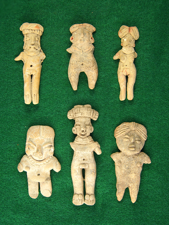 Set of six W. Mexico miniature Pre-Columbian clay figures, largest is 3 3/4". Ex.  Museum