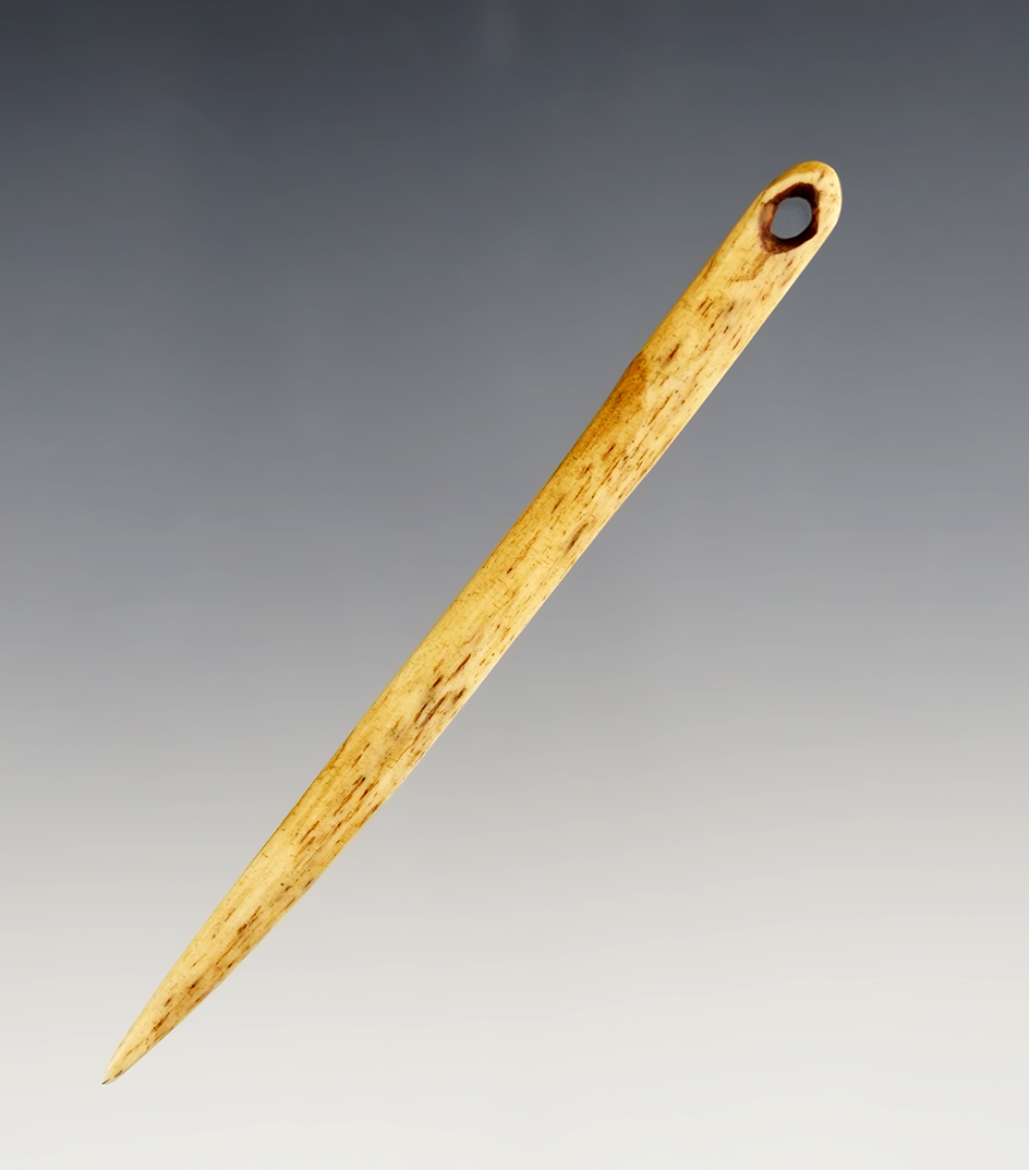 Excellent example! 3 9/16" Perforated Bone Needle found in Colorado.