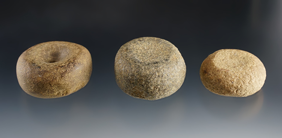 Group of three Ohio Discoidals, one is perforated. Largest is 1 15/16".