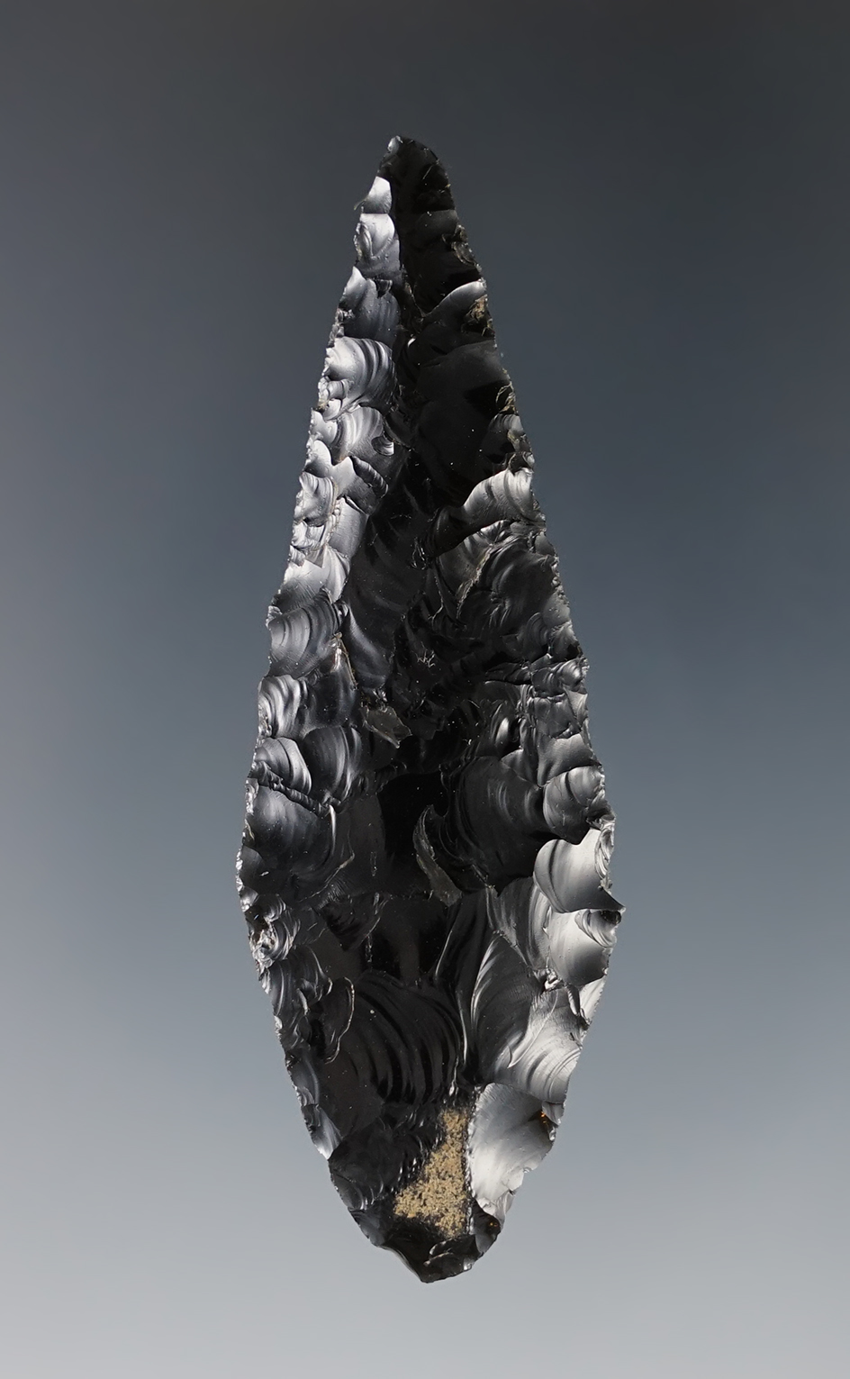 2 11/16" Obsidian Cascade that is nicely flaked - southern Oregon. Ex. C.L. Pugh Museum. 