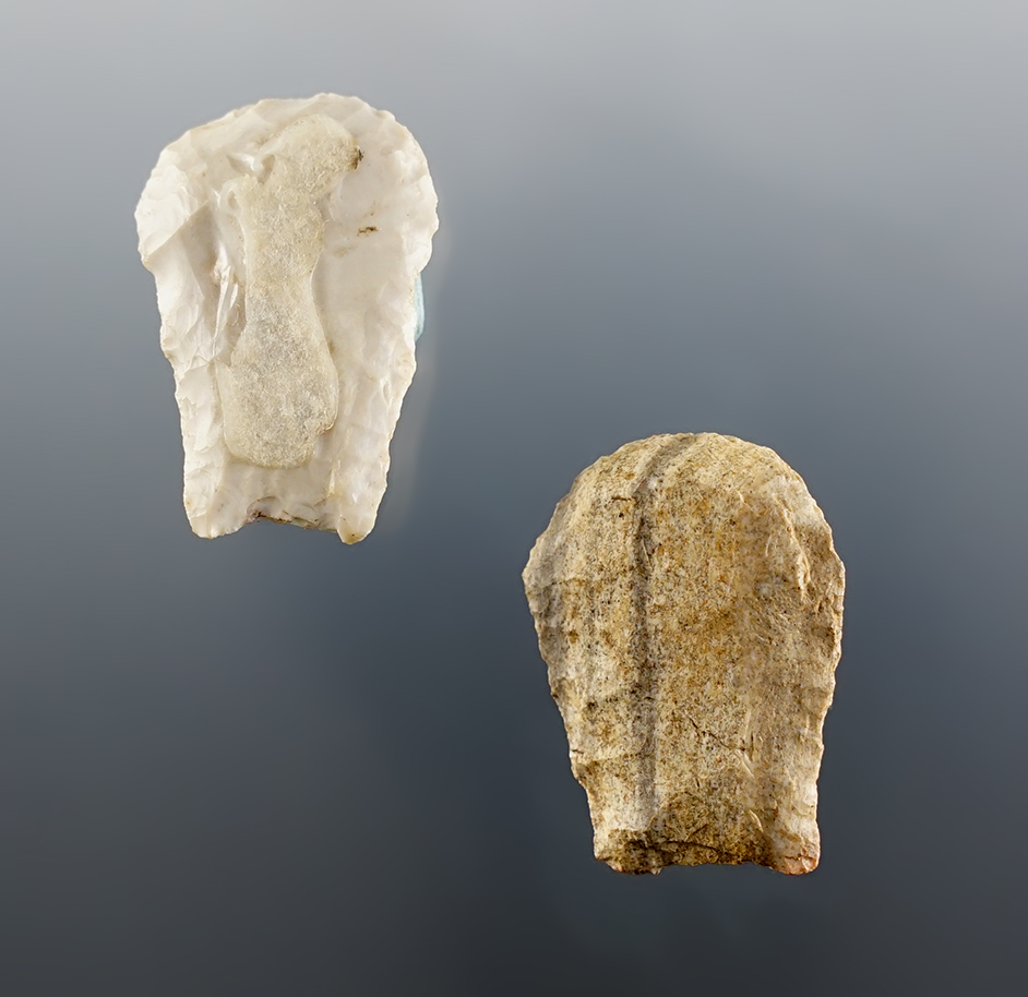 Rare! Pair of Midwest Paleo scrapers in nice condition. Largest is 1 3/8".