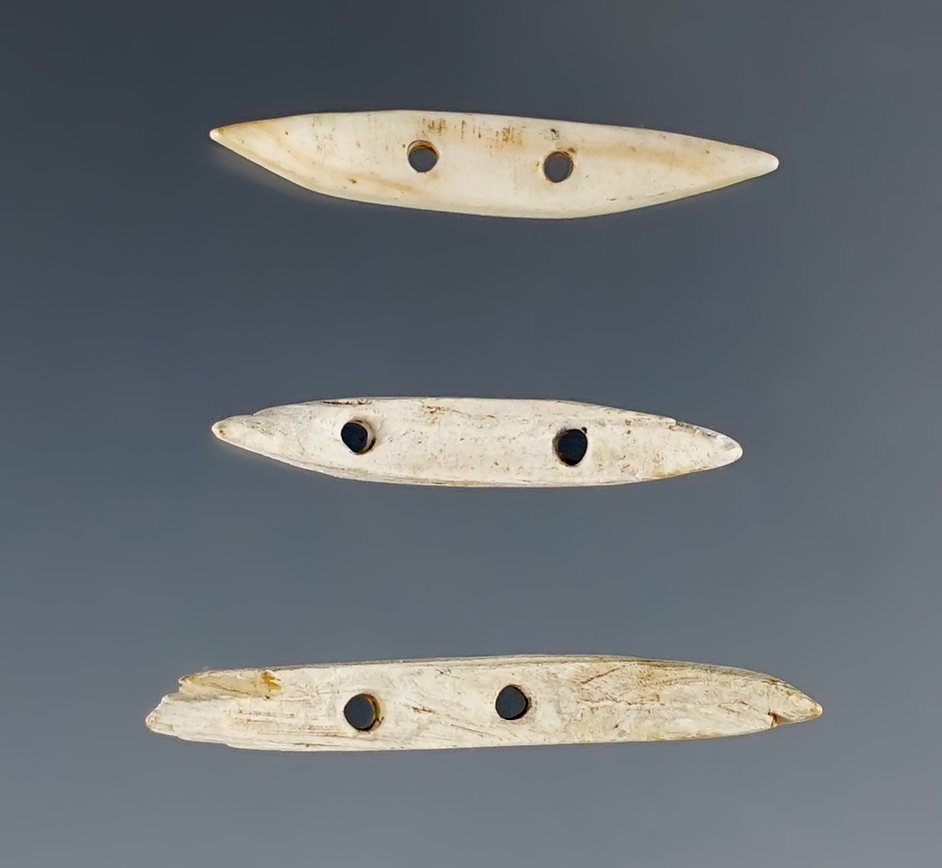 Rare! Set of three Double Perforated Shell Spacers. White Springs Site, Geneva New York.
