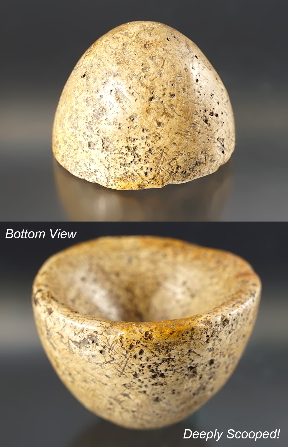 Amazing 1 15/16" wide deeply scooped Cone - beautifully patinated Pipestone. Adams Co., Ohio.