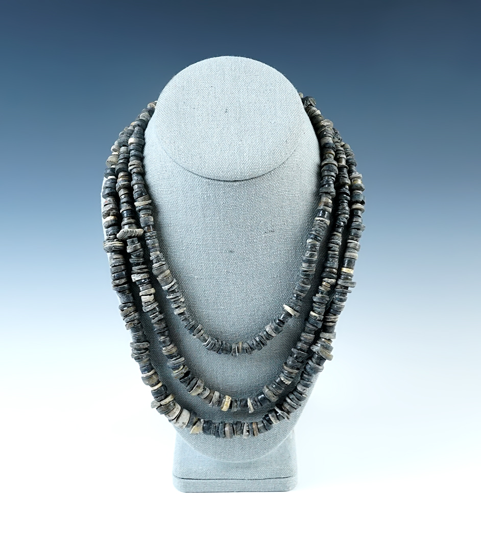 Very large 62" strand drilled Stone Bead necklace recovered in Colusa Co., California. Ex. Ehrke. 