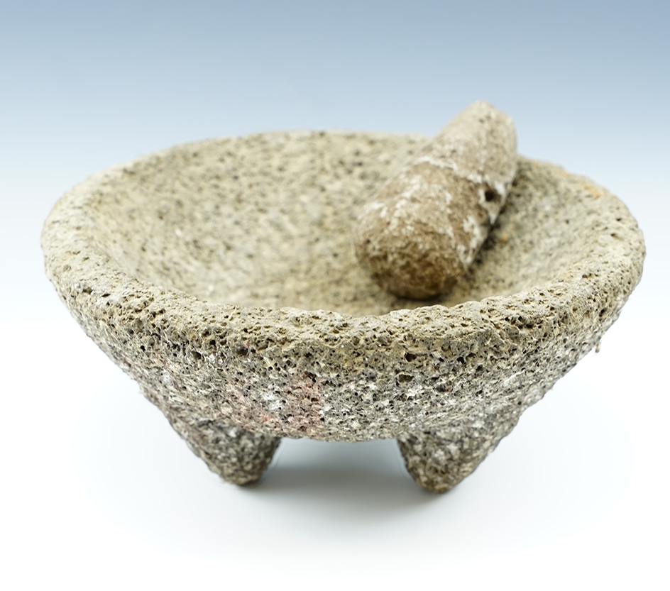 Contemporary Lava Stone Mortar and Pestle that measures 7 1/2" Diameter.