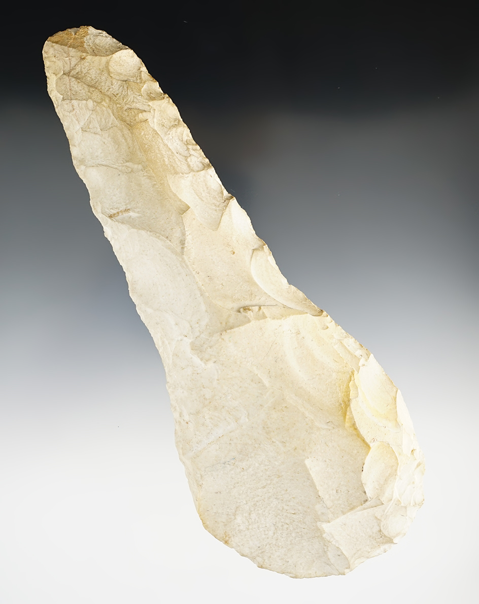 Large 7 13/16" Burlington Chert Hoe found in St. Louis Co., Missouri. Bennett COA.