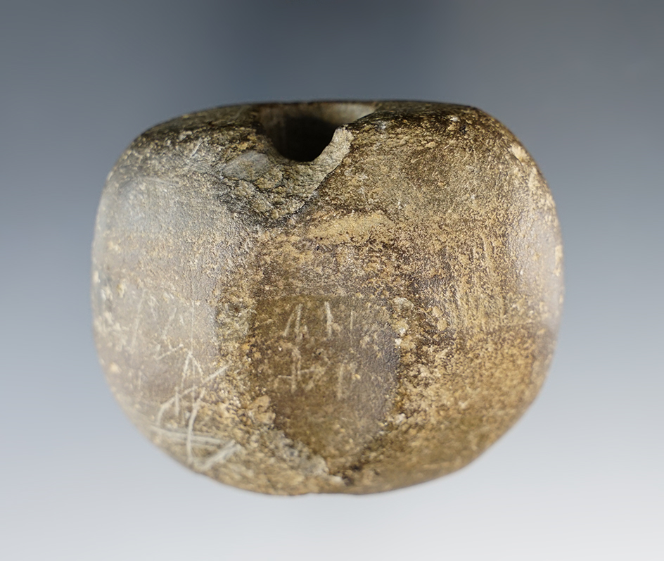 Rare style 2 3/8" wide Fluted Wing Bannerstone that is heavily patinated.