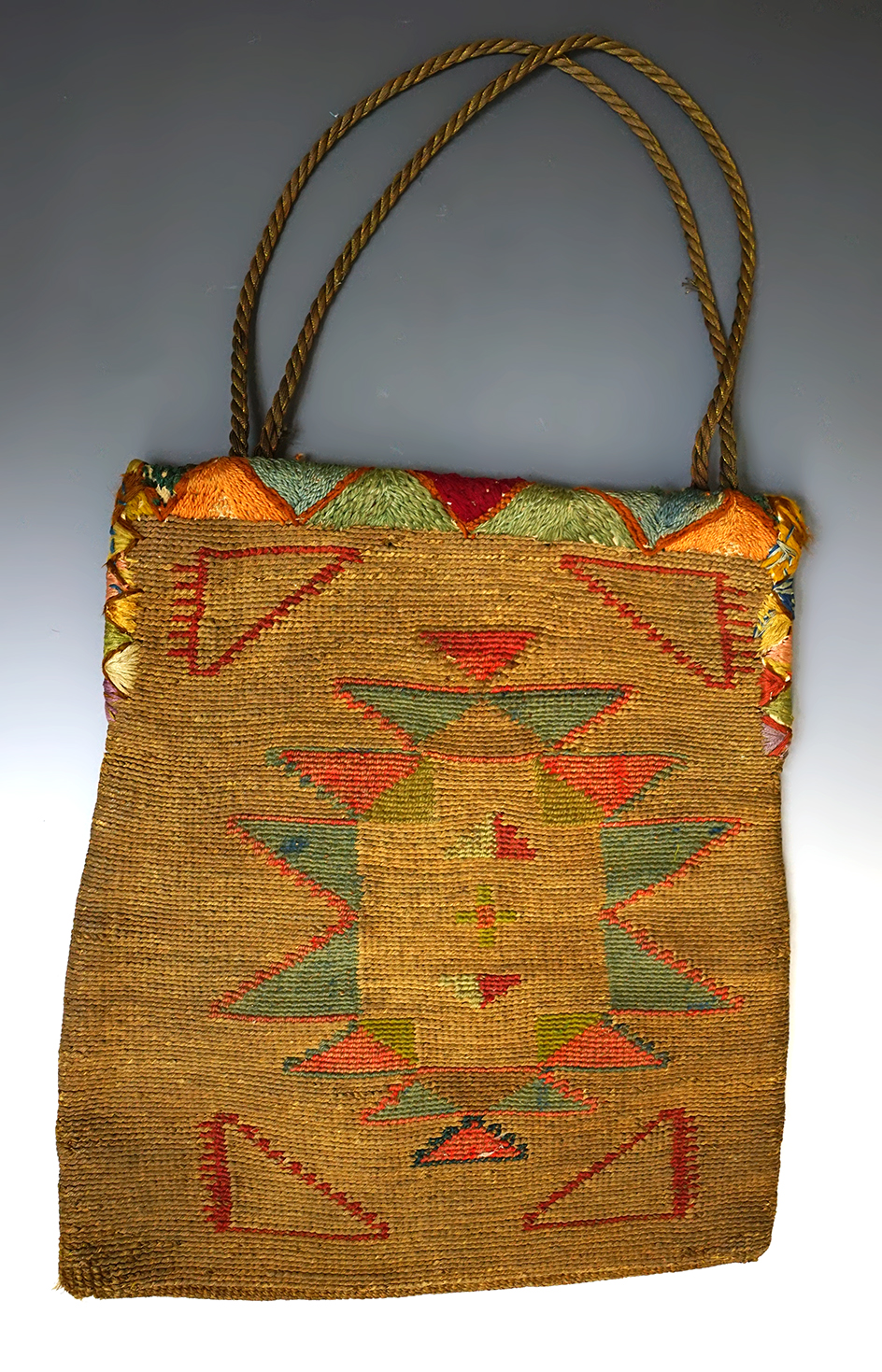 Vintage 11 1/2" tall by 10" wide Cornhusk Bag with original handles.