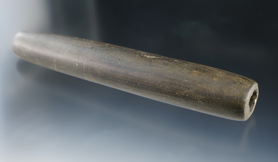 Large 6 5/8" Tube Bannerstone made from Banded Slate. Ex. Dilley and Root.