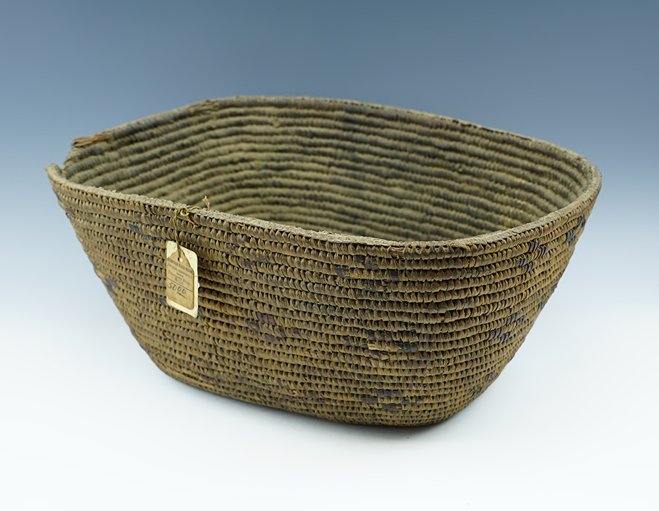 12 1/2" long by 5 1/2" tall Woven Basket from the Thompson River Indians.