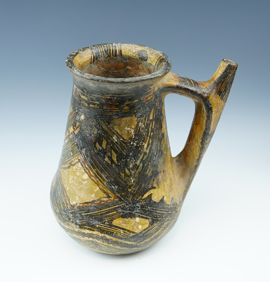 7 3/4" tall Berber painted pottery pitcher from Morocco.