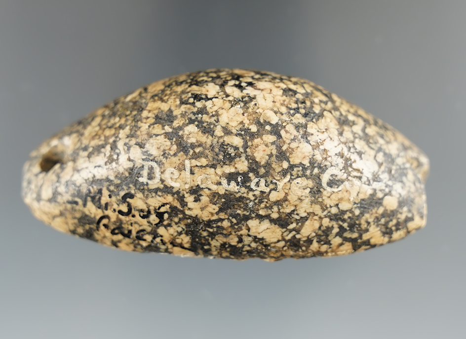 Pictured - Ex. Meuser! 2 7/8" drilled Boatstone found in Delaware Co., Ohio - pictured.
