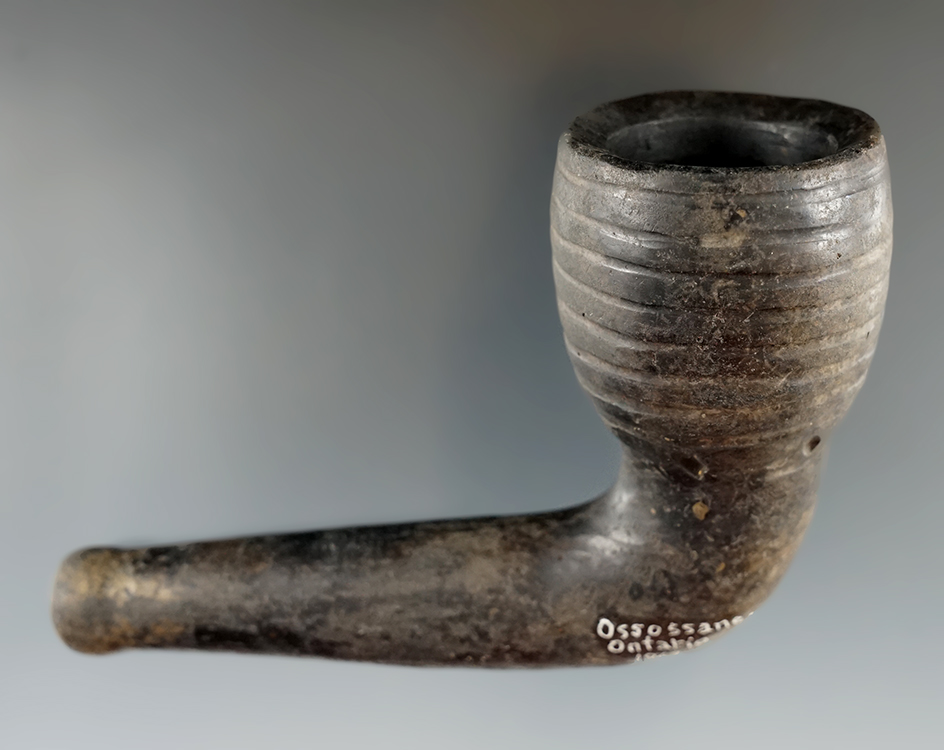 Excellent style on this 4 3/16" long Iroquois clay ring  bowl pipe with minimal restoration