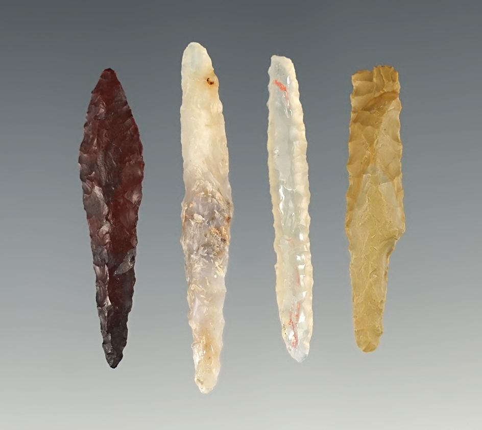 Set of 4 nicely flaked Drills found in the Southwestern U.S. The largest is 1 3/4".