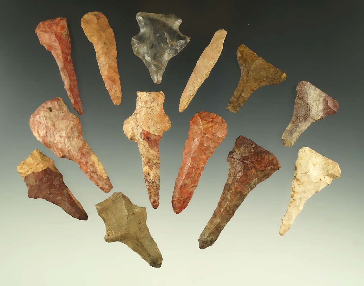 Set of 13 drills found in the southern U.S., one is broken. Largest is 2 1/8".