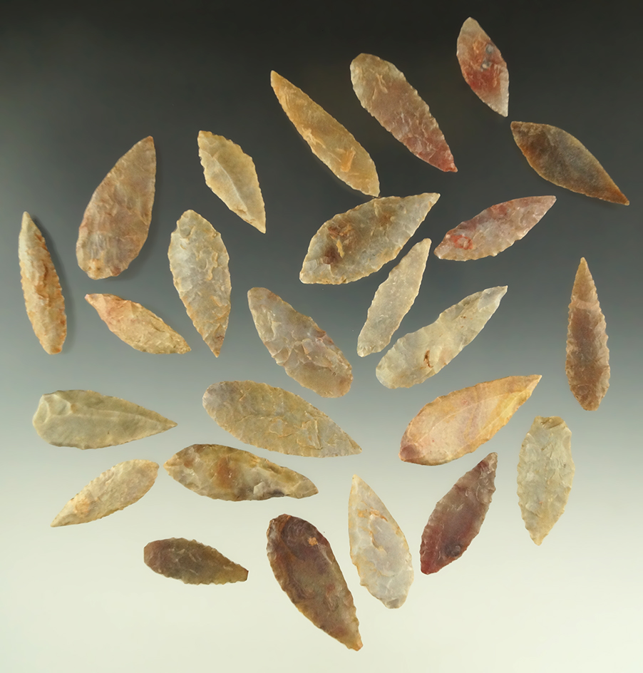 Set of 25 assorted Neolithic African leaf shaped arrowheads found in the northern Sahara desert