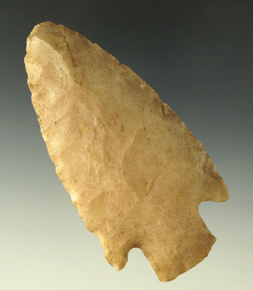 Nicely flaked and well patinated 3 13/16" Smith Basal Notch made from Novaculite - Arkansas.